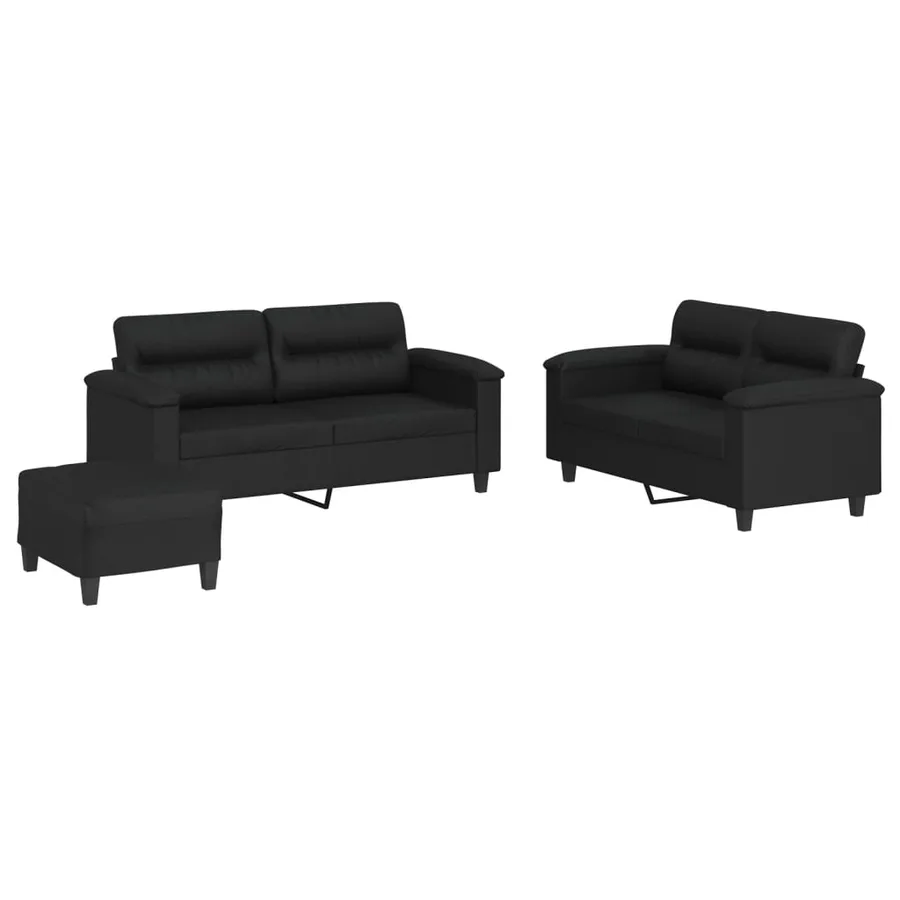 Ensemble de canapés 3 pcs avec coussins Noir Similicuir - 2