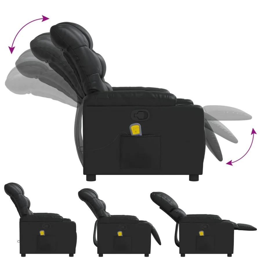 Fauteuil de massage inclinable Noir Similicuir - 5