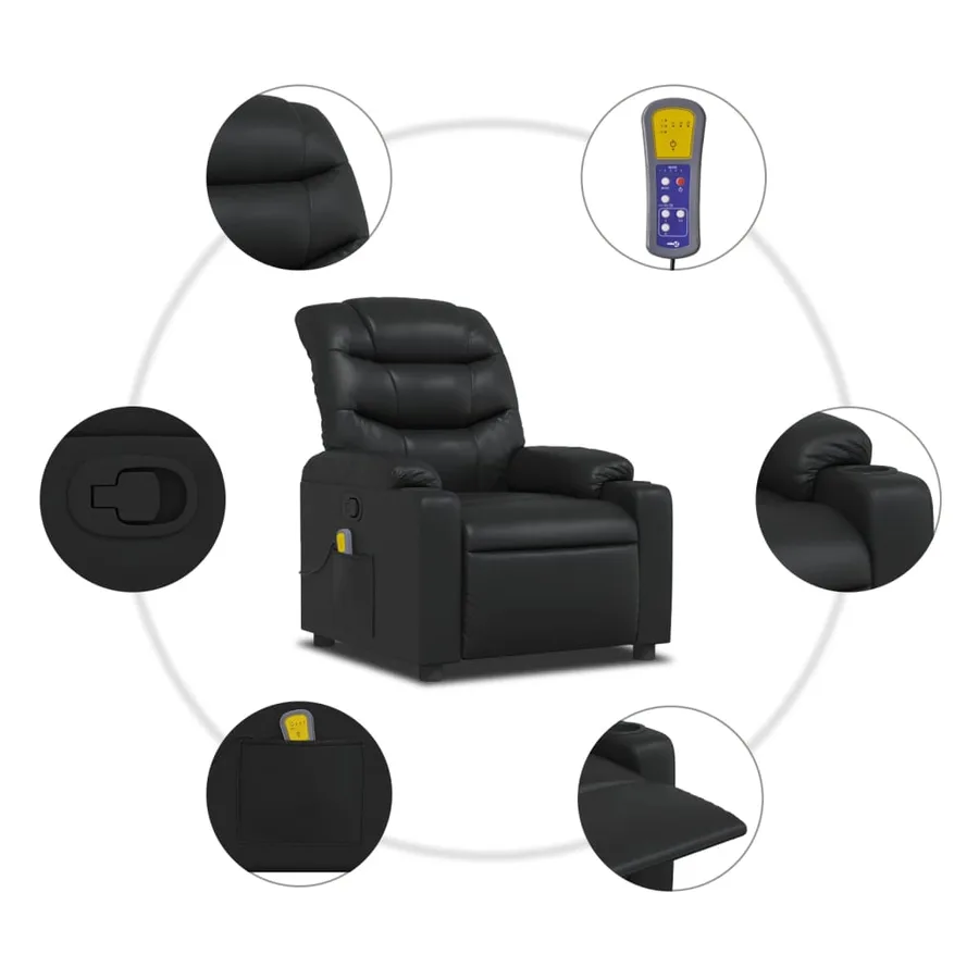 Fauteuil de massage inclinable Noir Similicuir - 6