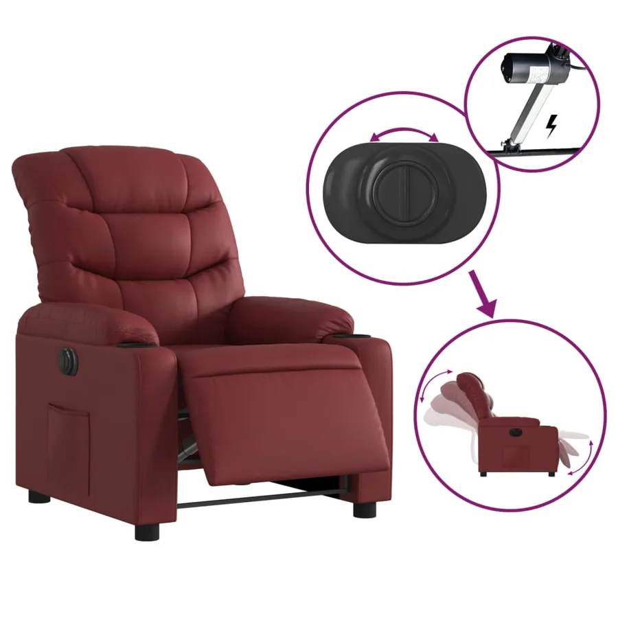 Fauteuil inclinable électrique Rouge bordeaux Similicuir - 6