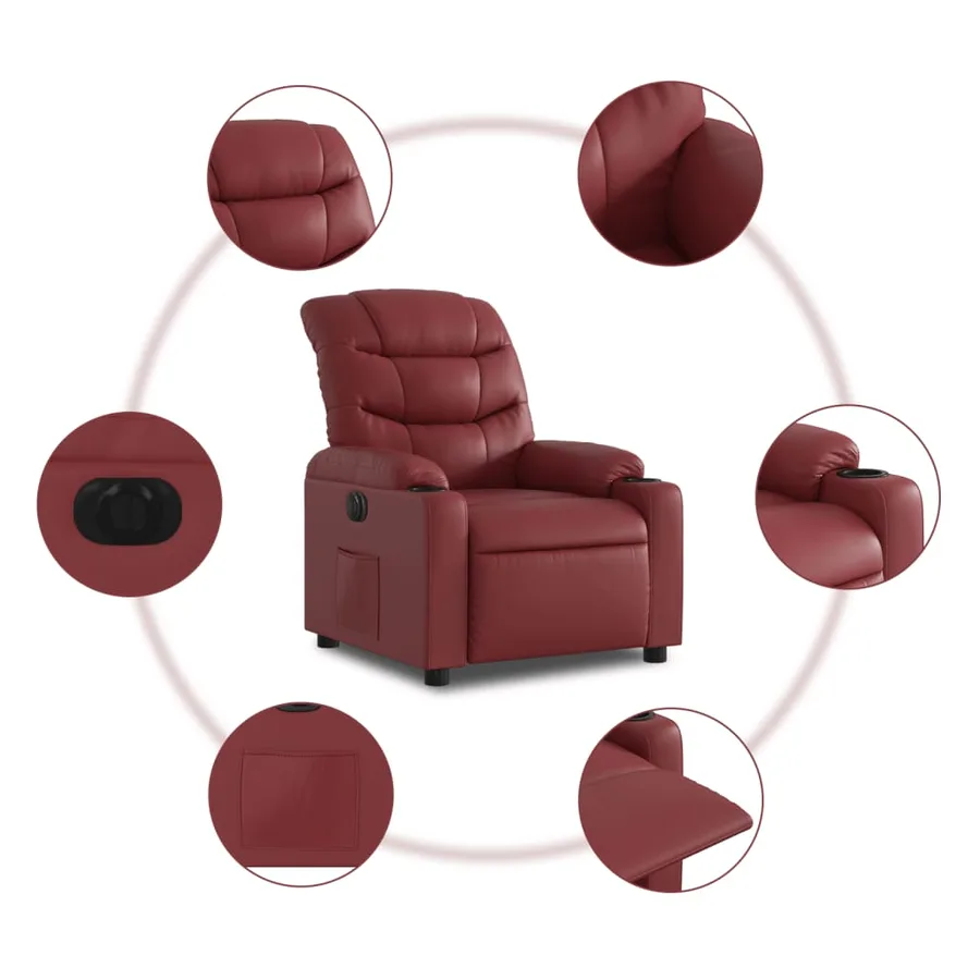 Fauteuil inclinable électrique Rouge bordeaux Similicuir - 8