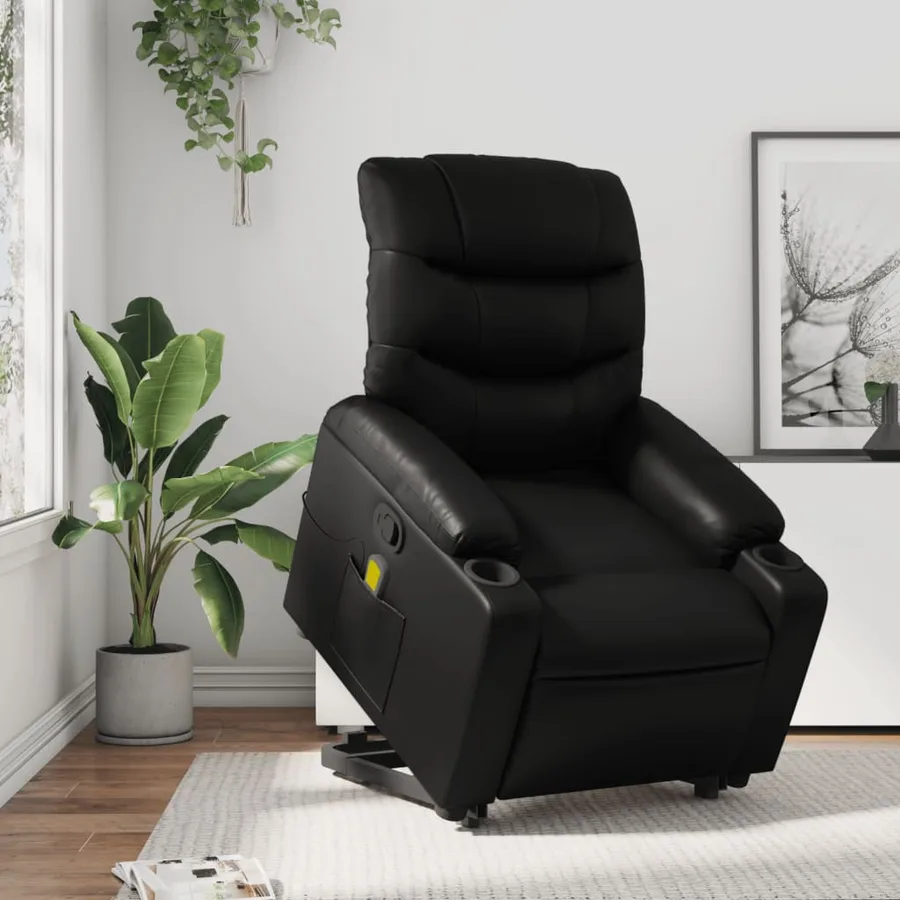 Fauteuil inclinable de massage Noir Similicuir - 15