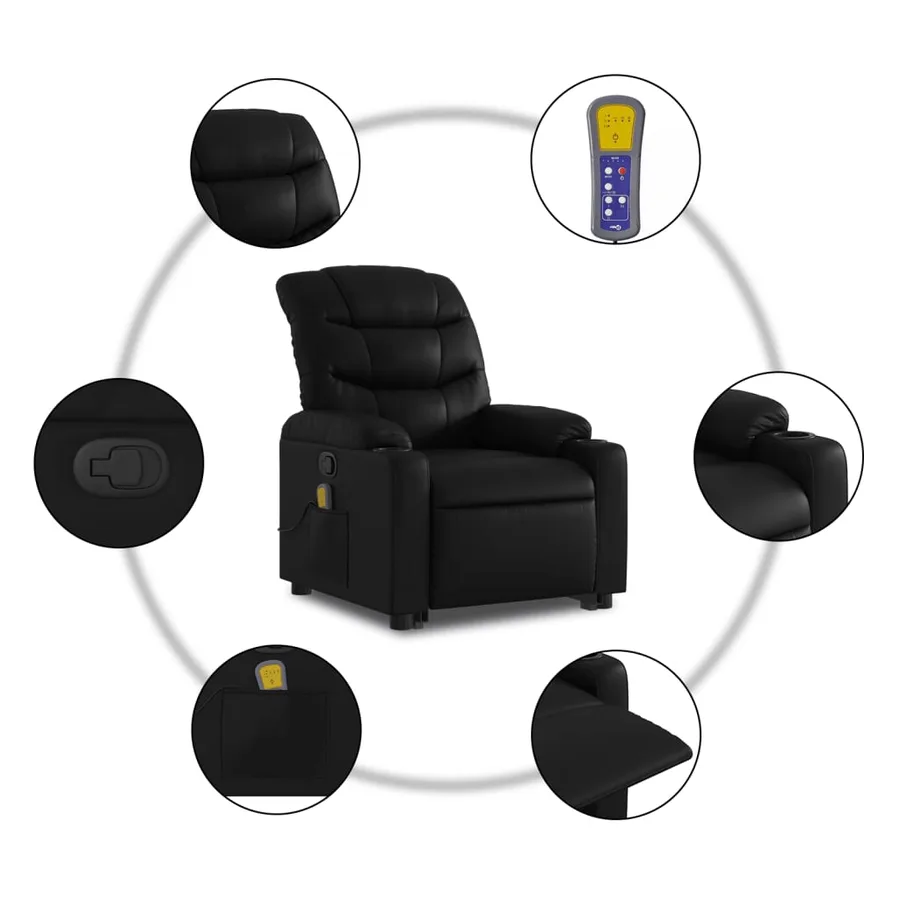 Fauteuil inclinable de massage Noir Similicuir - 8