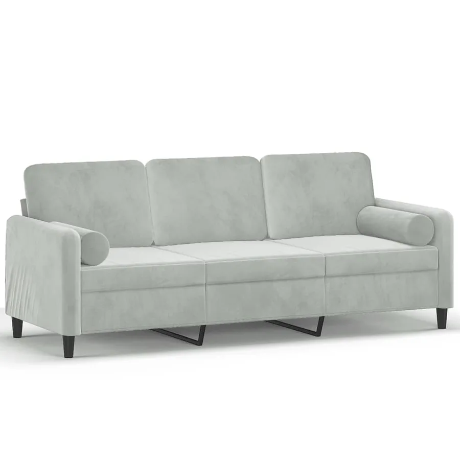 Canapé 3 places avec oreillers gris clair 180 cm velours - 2