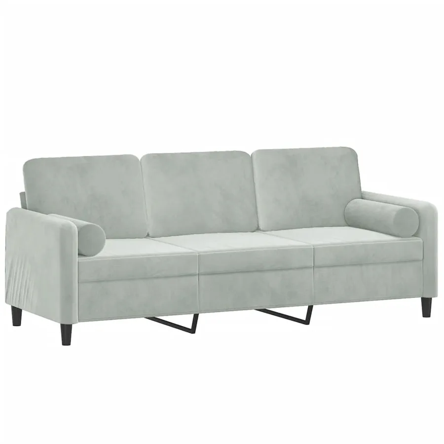 Canapé 3 places avec oreillers gris clair 180 cm velours - 3