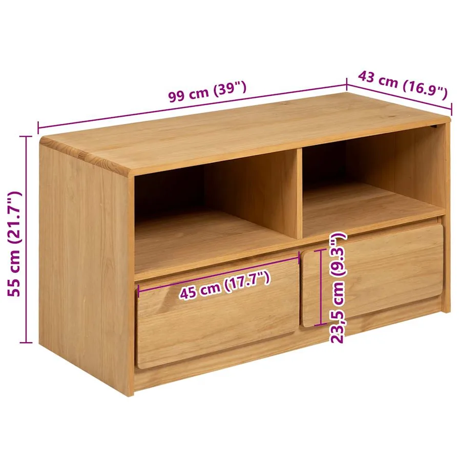 Meuble TV SAUDA chêne 99x43x55 cm bois de pin massif - 8