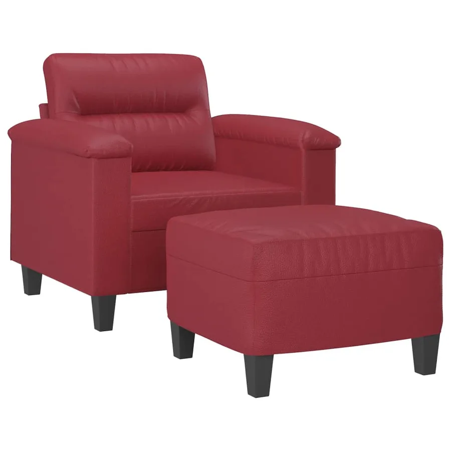 Fauteuil avec repose-pied Rouge bordeaux 60 cm Similicuir - 3