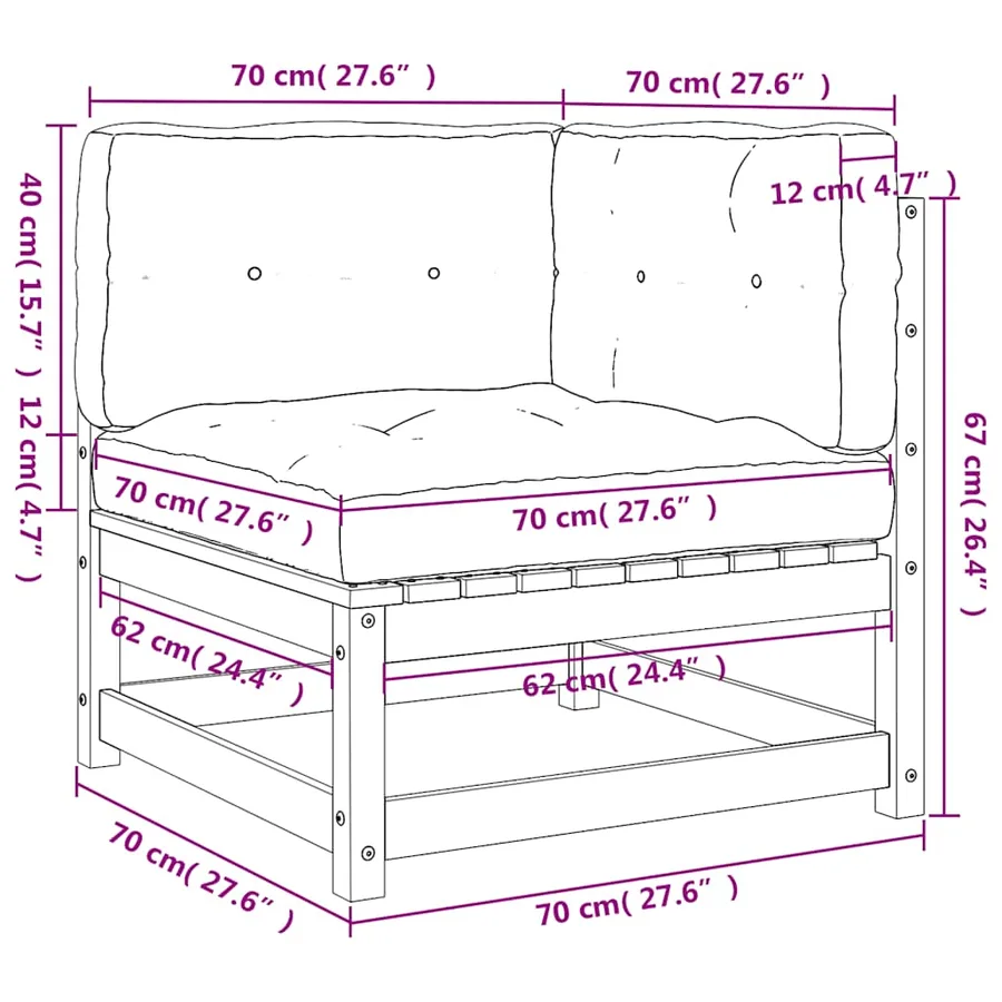 Canapé d'angle de jardin avec coussins bois de pin solide - 9