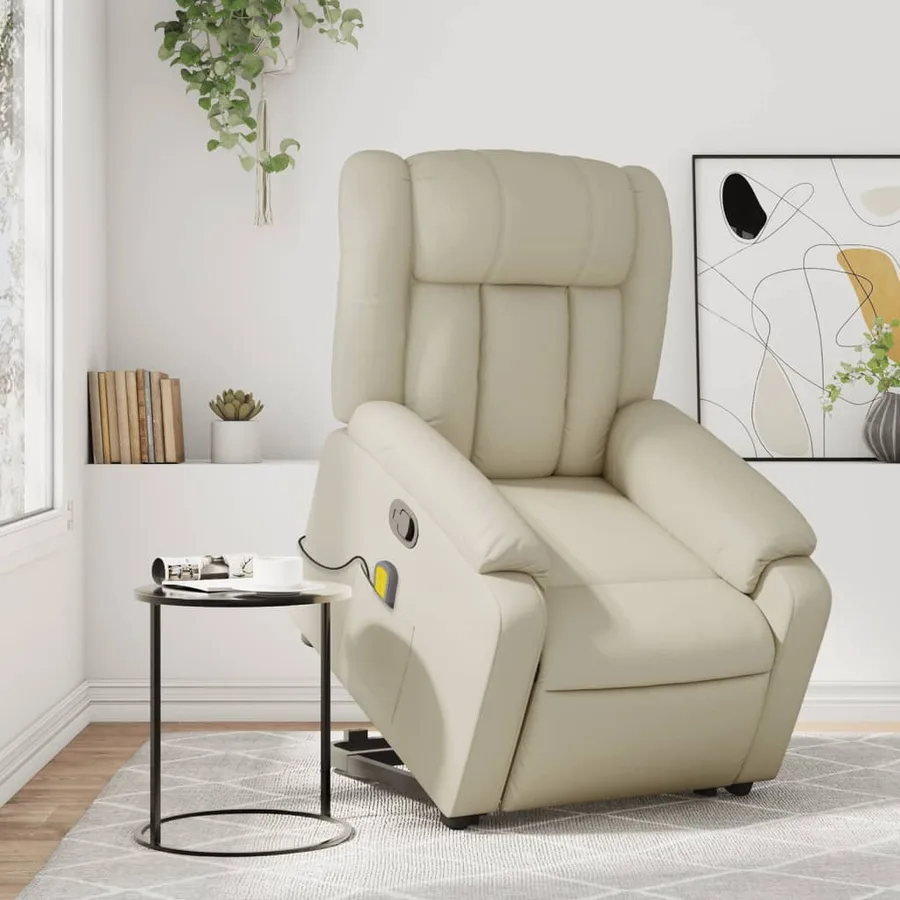 Fauteuil inclinable de massage Crème Similicuir - 15