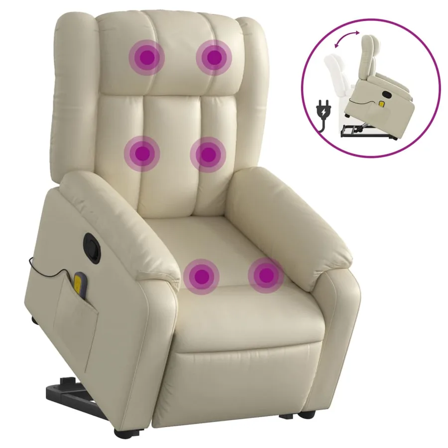 Fauteuil inclinable de massage Crème Similicuir - 2