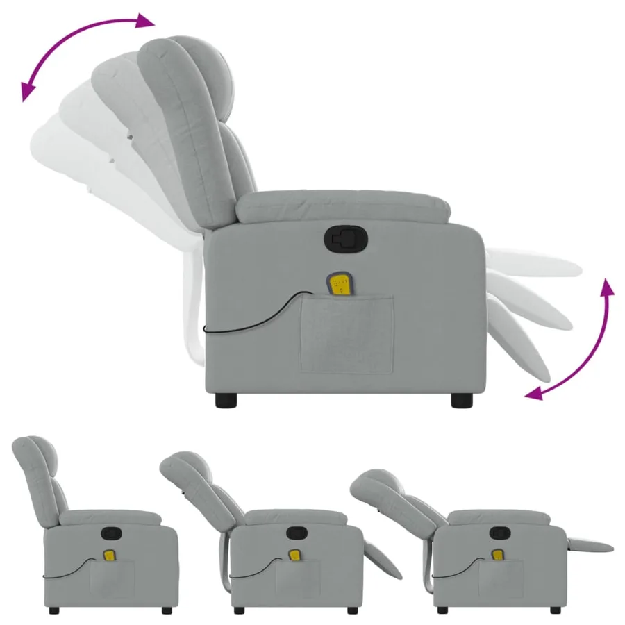 Fauteuil inclinable de massage gris clair tissu - 5