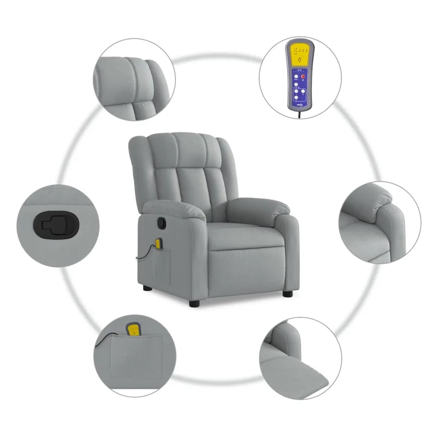 Fauteuil inclinable de massage gris clair tissu - 6