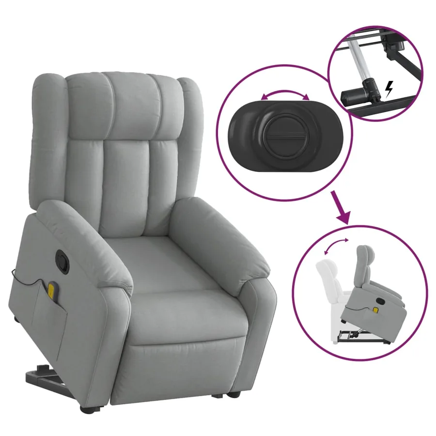 Fauteuil de massage inclinable Gris clair Tissu - 6