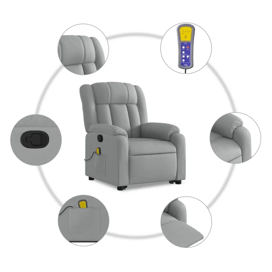 Fauteuil de massage inclinable Gris clair Tissu - 8