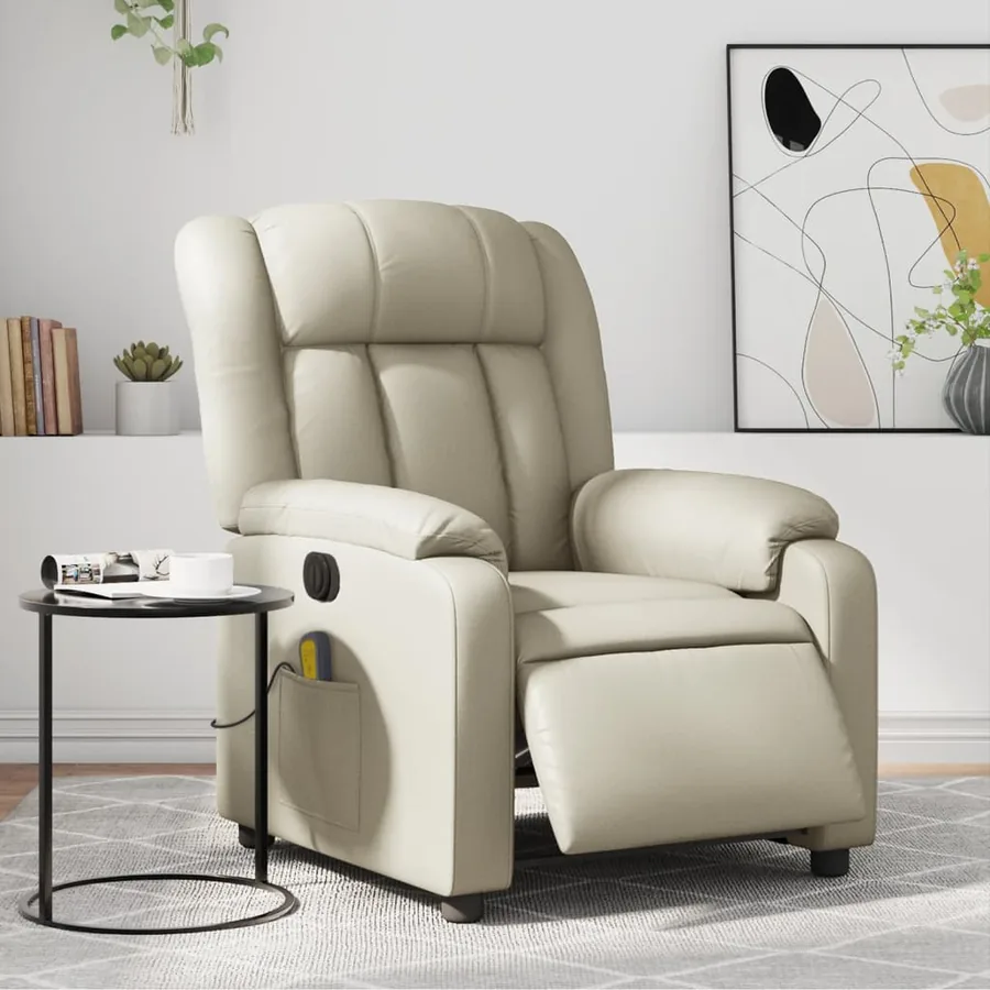 Fauteuil de massage inclinable électrique crème similicuir