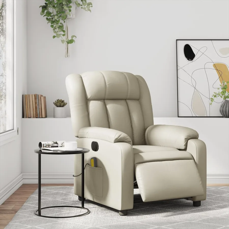 Fauteuil de massage inclinable électrique crème similicuir - 16