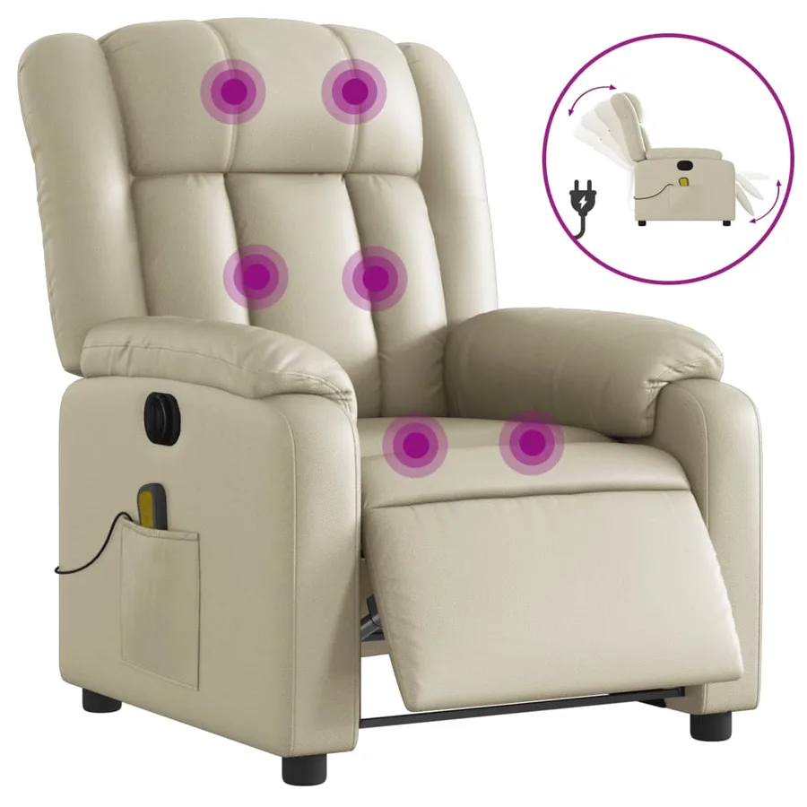 Fauteuil de massage inclinable électrique crème similicuir - 2