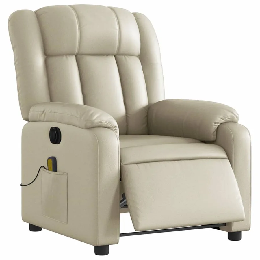 Fauteuil de massage inclinable électrique crème similicuir - 3