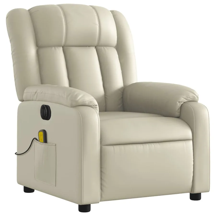 Fauteuil de massage inclinable électrique crème similicuir - 4