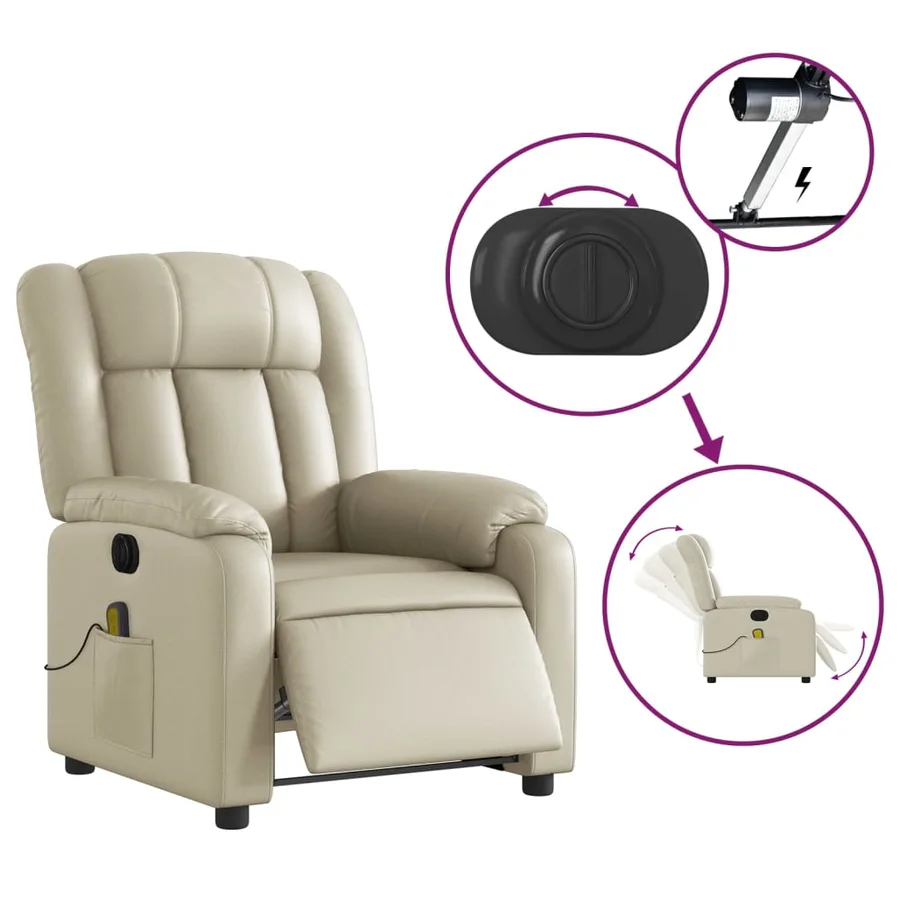 Fauteuil de massage inclinable électrique crème similicuir - 6