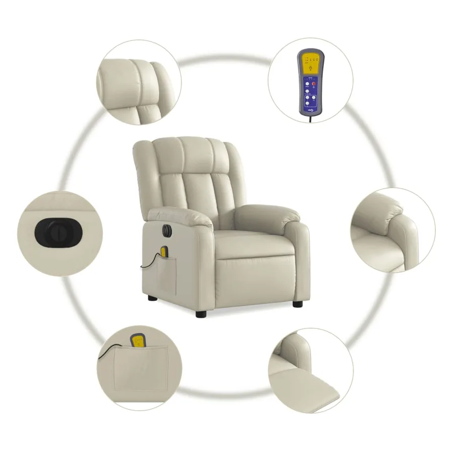 Fauteuil de massage inclinable électrique crème similicuir - 8