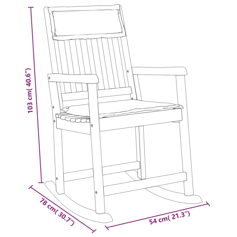 Chaise à bascule avec coussins bois massif d'acacia - 6