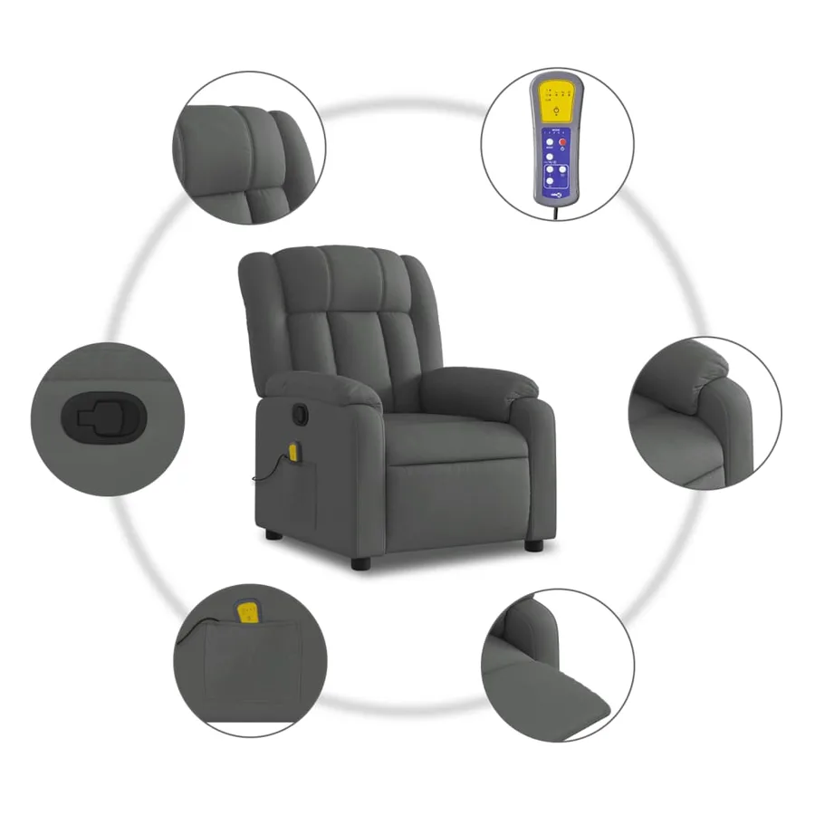 Fauteuil de massage inclinable gris foncé tissu - 6