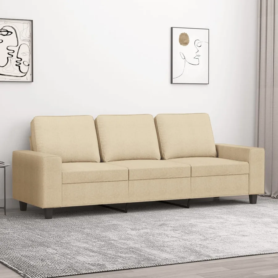 Canapé à 3 places Crème 180 cm Tissu