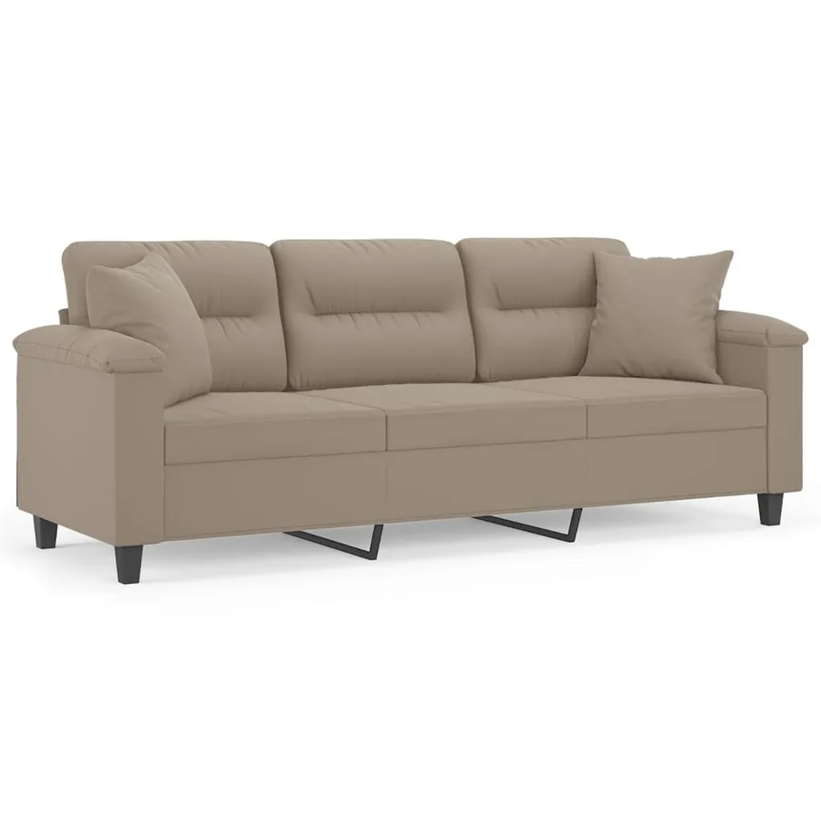 Canapé 3 places avec oreillers taupe 180 cm tissu microfibre - 2