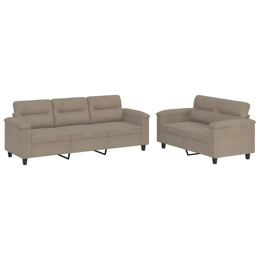 Ensemble de canapés 2 pcs avec coussins taupe tissu microfibre - 2