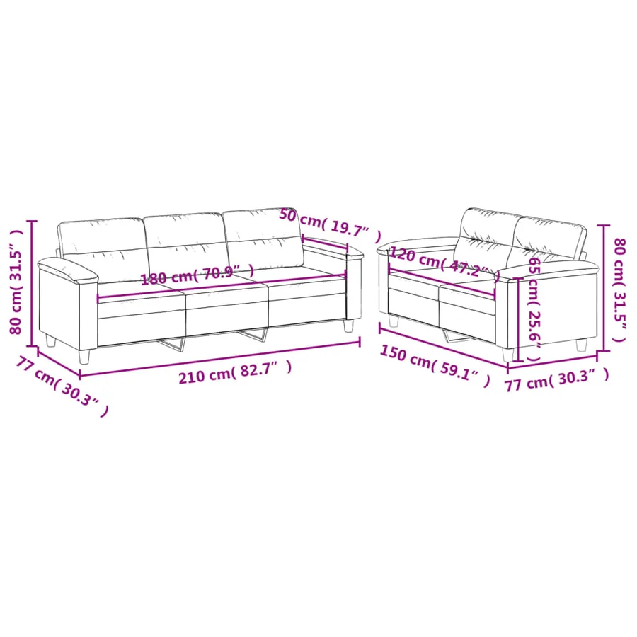 Ensemble de canapés 2 pcs avec coussins taupe tissu microfibre - 7