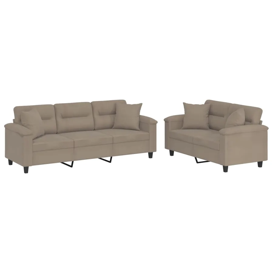 Ensemble de canapés 2 pcs avec coussins Taupe Tissu microfibre - 2