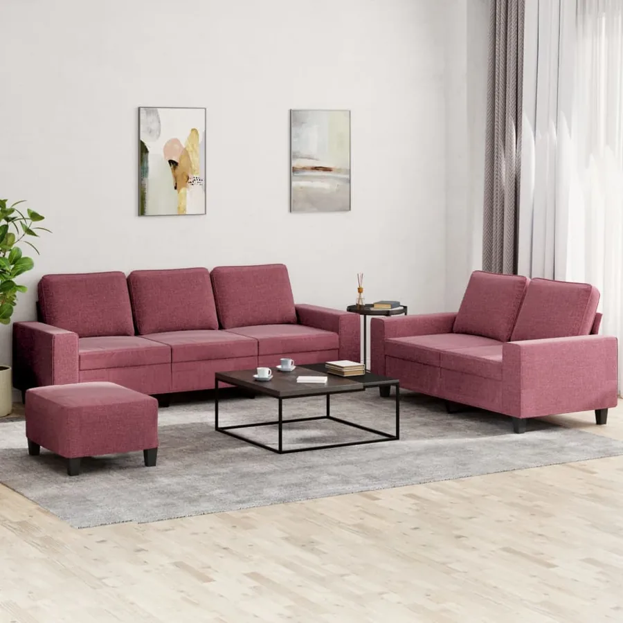Ensemble de canapés 3 pcs rouge bordeaux tissu
