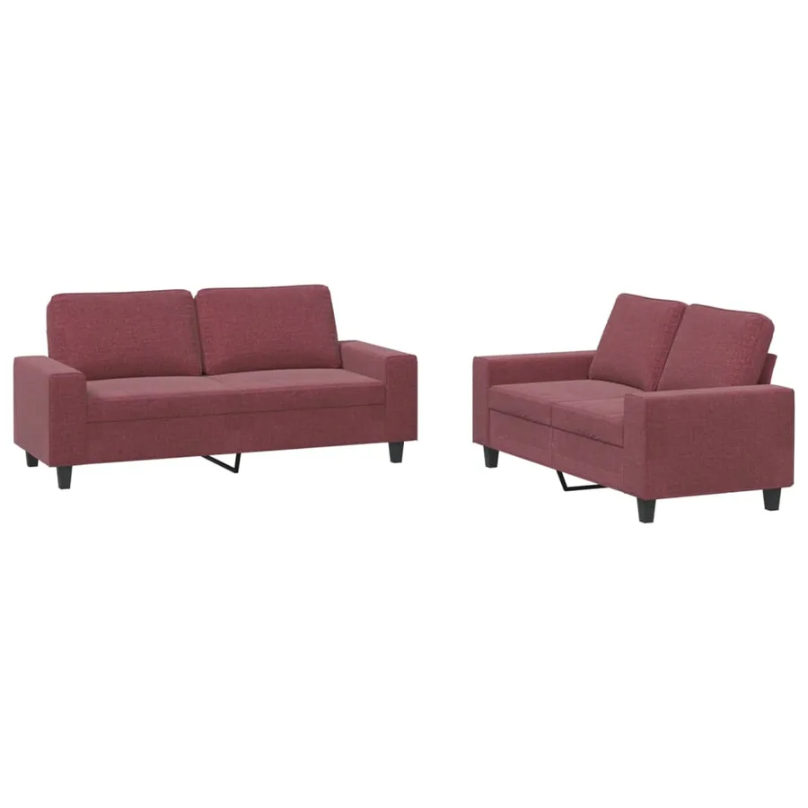 Ensemble de canapés 2 pcs rouge bordeaux tissu - 2