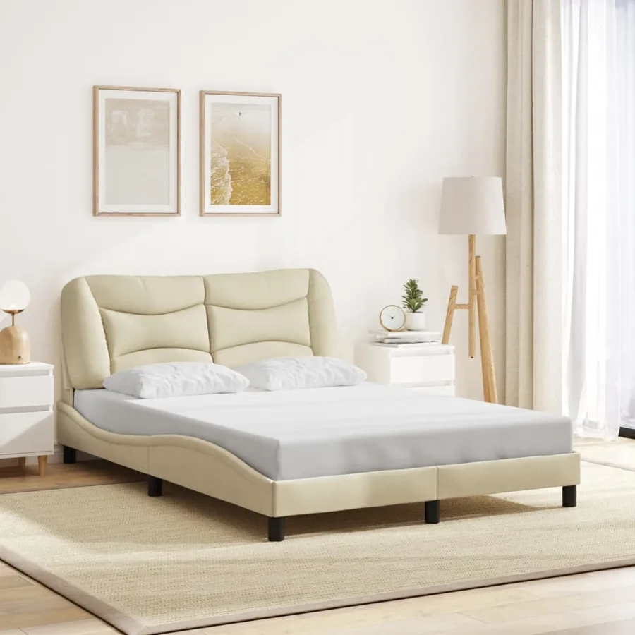 Cadre de lit avec LED sans matelas Hvar crème 140x200 cm tissu - 4