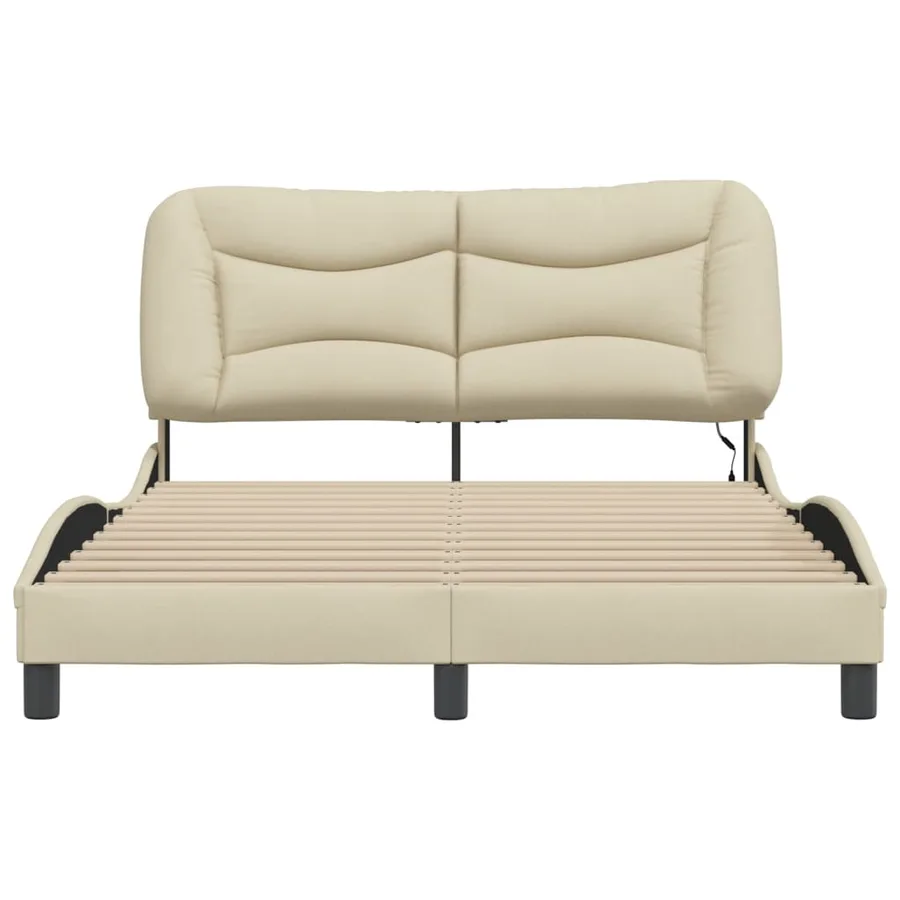 Cadre de lit avec LED sans matelas Hvar crème 140x200 cm tissu - 6