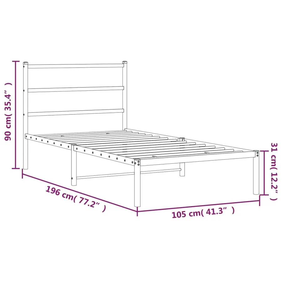 Cadre de lit métal sans matelas et tête de lit blanc 100x190 cm - 10