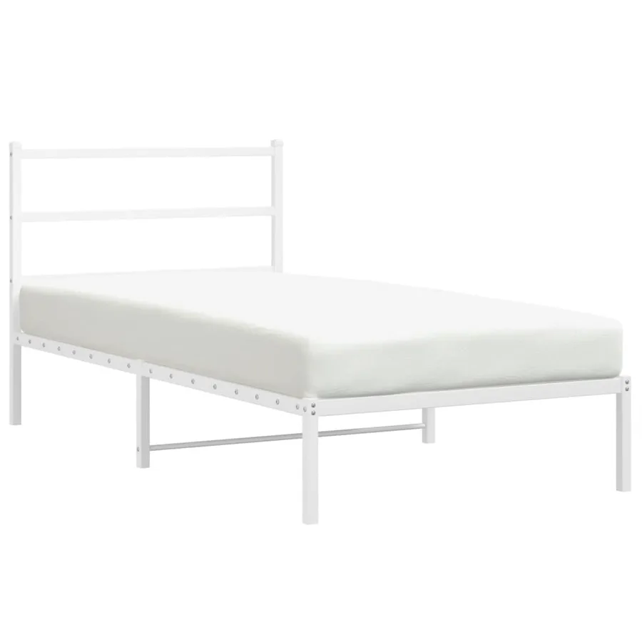 Cadre de lit métal sans matelas et tête de lit blanc 100x190 cm - 2