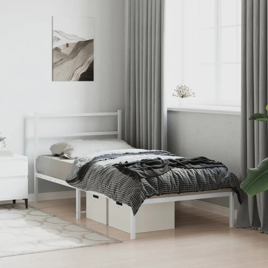 Cadre de lit métal sans matelas et tête de lit blanc 100x190 cm - 4
