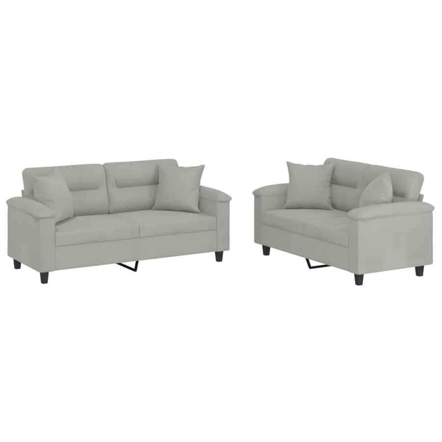 Ensemble de canapés 2 pcs coussins Gris clair Tissu microfibre - 2