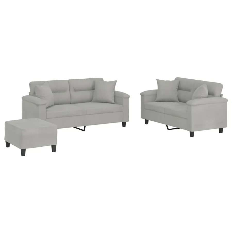 Ensemble de canapés 3 pcs coussins Gris clair Tissu microfibre - 2