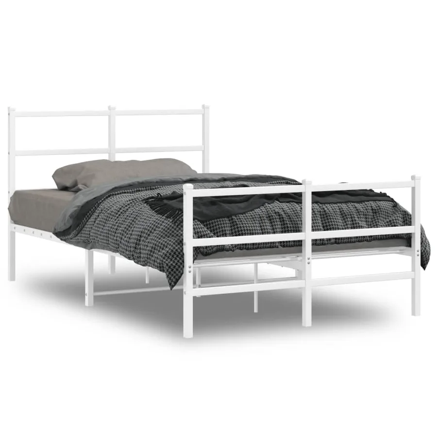 Cadre de lit métal sans matelas et pied de lit blanc 120x190 cm - 2