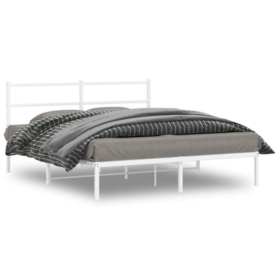 Cadre de lit métal sans matelas et tête de lit blanc 160x200 cm
