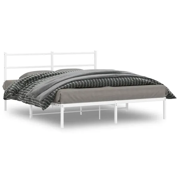 Cadre de lit métal sans matelas et tête de lit blanc 160x200 cm