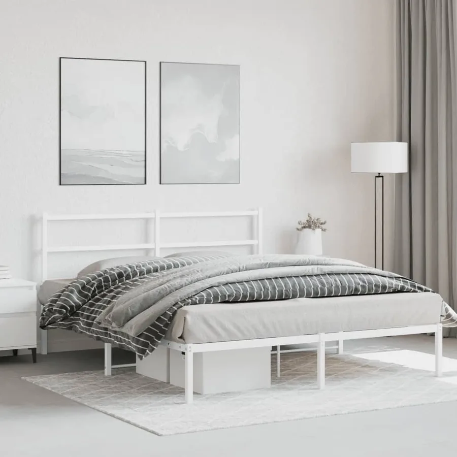 Cadre de lit métal sans matelas et tête de lit blanc 160x200 cm - 4