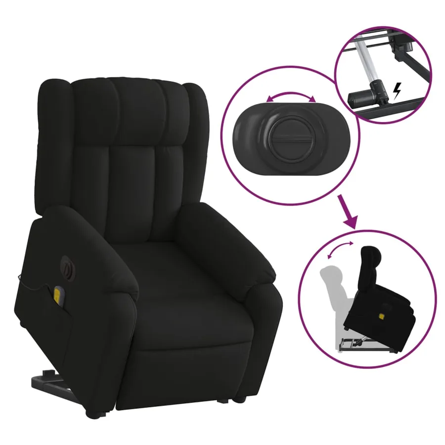 Fauteuil inclinable de massage électrique Noir Tissu - 11