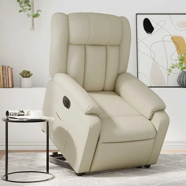 Fauteuil inclinable électrique crème similicuir