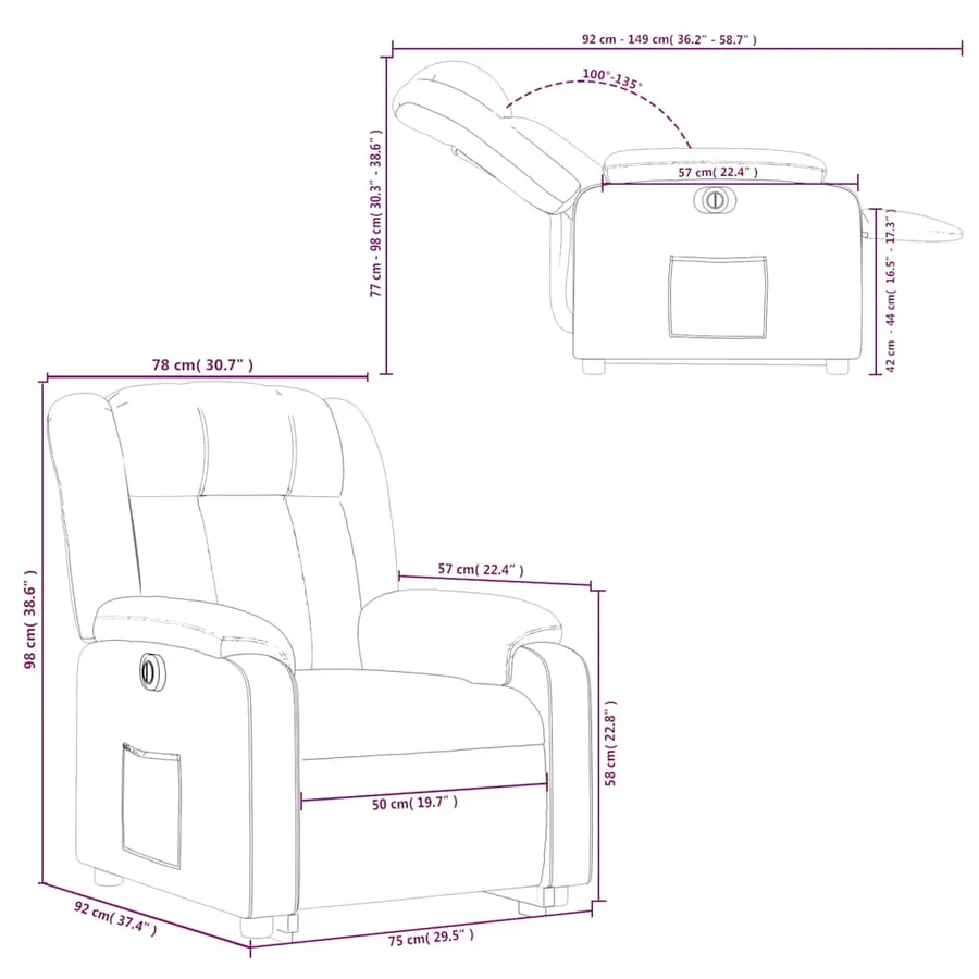 Fauteuil inclinable électrique crème similicuir - 17