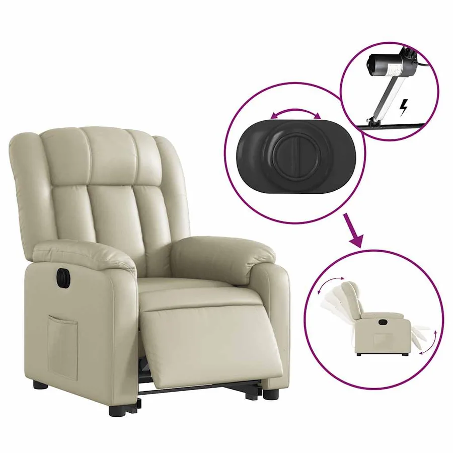 Fauteuil inclinable électrique crème similicuir - 6
