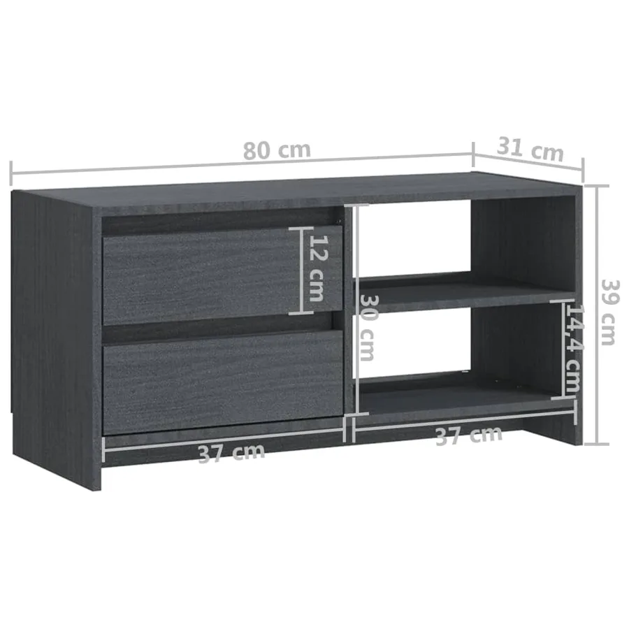 Meuble TV Gris 80x31x39 cm Bois de pin massif - 11
